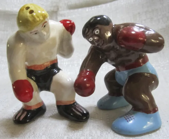 Boxers Boxing Vintage ceramic salt and pepper shakers, 3-1/2" tall, Style #378