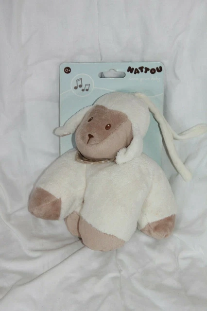 Doudou  Nattou Mouton Cappuccino Blanc Beige Marron Musical Neuf Sur Carton