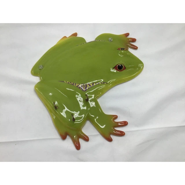 Frog Ceramic Wall Hanging Art Hooks Handmade Signed 10 x 10 Inch Cottagecore