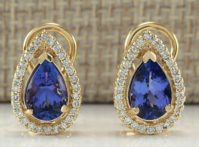 Trillion Cut Lab Created Tanzanite Halo Stud Earrings in 14k  White Gold Plated