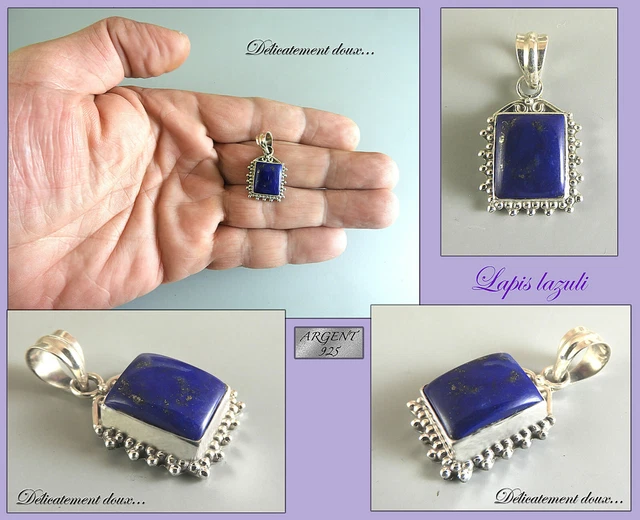 Pendentif En Argent 925 Et Lapis-lazuli - Forme Rectangulaire - Réf P-AR-45 - Neuf Sous écrin