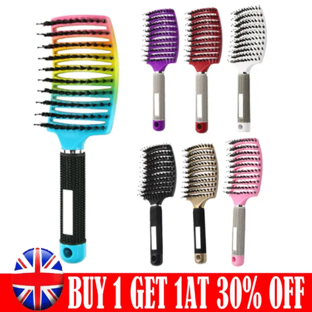 Women Detangling Hairbrush Nylon Bristle Hair Scalp Massage Comb Hair Brush UK
