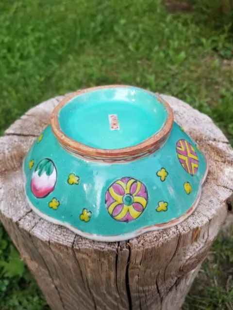 Antique Chinese Tongzhi Painted Porcelain Turquoise Scalloped Bowl Marked China 3