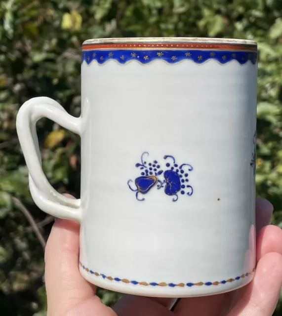 Antique Chinese Twist Handled Porcelain Blue Gilt Export Tea Cup Coffee Mug Qing