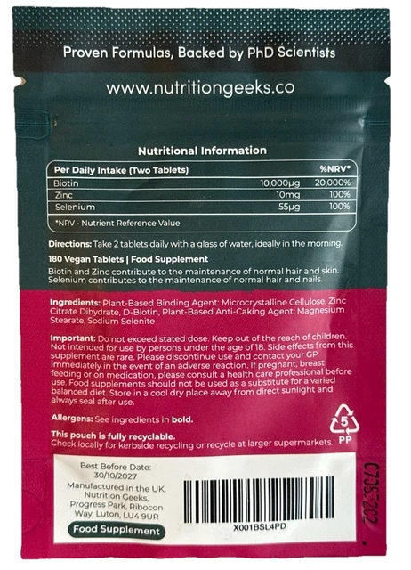 Hey TionBiotin Complex Supplement - Biotin, Selenium, And Zinc Supports Hair Nails Skin Promotes Immune Health No Artificial Flavours Non Gmo Dairy Free 60 Vegan Capsules