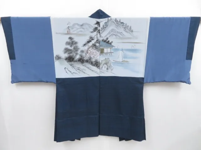 3513T10z490 Vintage Japanese Kimono Silk Men's OSHIMA HAORI Mountain