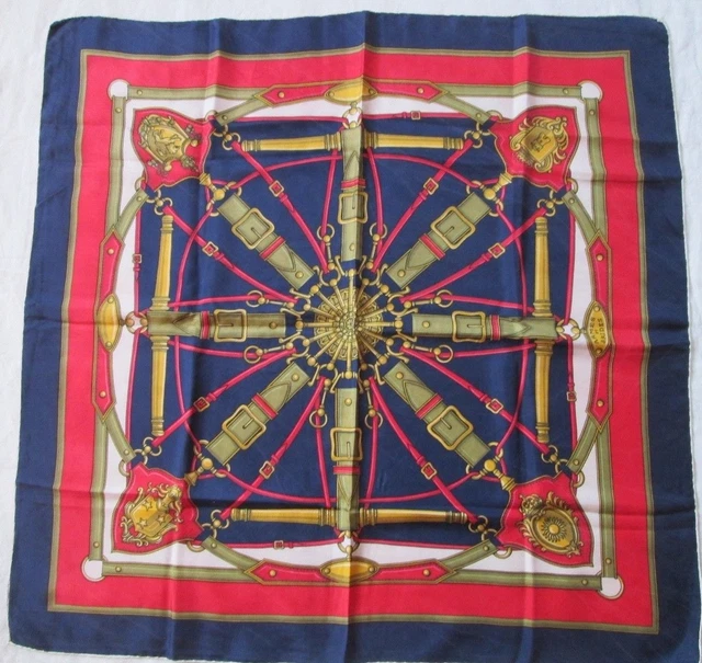 Foulard 100% Soie SEVINI Vintage - 90x90 Cm, Marron, Très Bon état Général