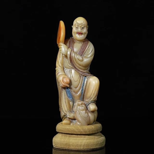 Chinese Exquisite Handmade Luohan carving Shoushan Stone Statue