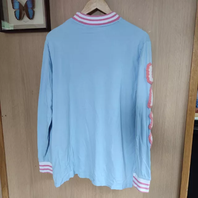 Lazy Oaf Blue Long Sleeve TShirt Pink & White Fluff Spellout Logo Skate Top • OS 2