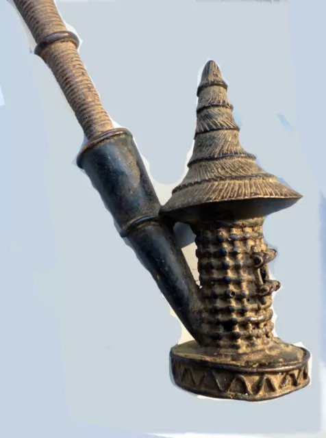 African Bronze Royal Pipe Lost Wax Method Bamileke Ceremonial Relic Artifact