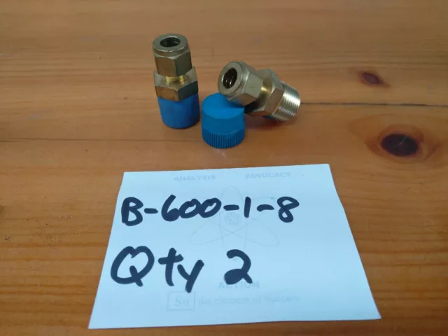 Lot of (2) 3/8 tube x 1/2  MNPT Brass Straight Fitting Swagelok B-600-1-8