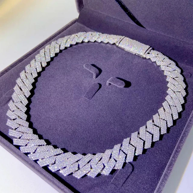 12Ct Round Cut Moissanite Homme 12mm x 22 pouces Collier à maillons cubains...