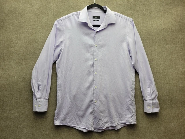 HUGO BOSS Shirt Adult 16 Purple Button Up Long Sleeve Casual Sharp Fit