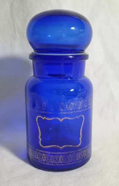 A Vintage Cobalt Blue Glass Storage Jar / Container Made in Belgium