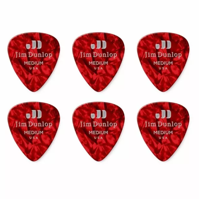 6 x Jim Dunlop Genuine Celluloid Red Pearloid Medium Gauge Guitar Picks *NEW* 2