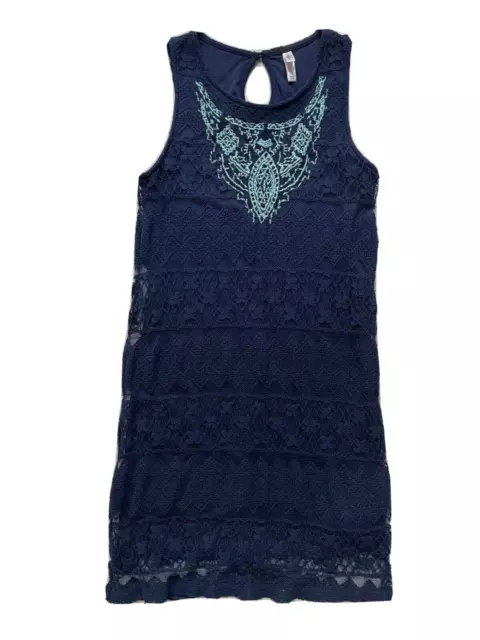 Used 1 time XHILARATION women's Shift LACE DRESS sz S blue Lined Party Coctail