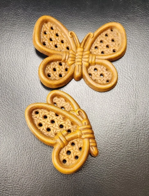 Vintage Set Of 2 Burwood Brown Butterflies Rattan Wall Hanging Decor MCM USA
