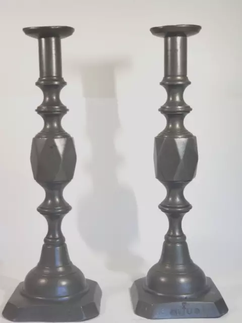 Pair 19th century English Pewter Candlesticks London Diamond Jubilee 14 INCH