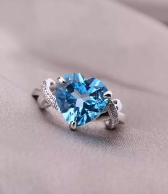 Naturel Topaze Bleu 2.00Ct Coeur Bague Solitaire Fiançailles 14K Plaqué or Blanc