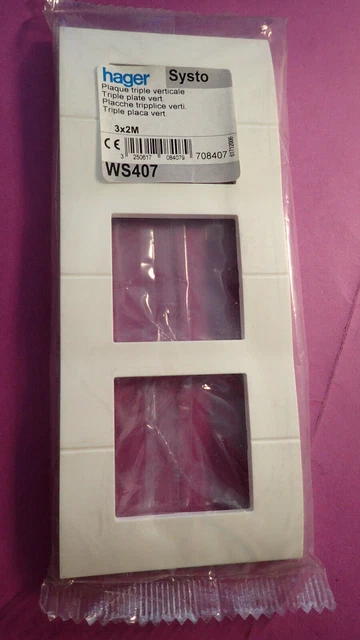Plaque De Finition Triple Horizontale Hager SYSTO WS403 - 3x2 Modules, Enjoliveur 71mm, Neuve