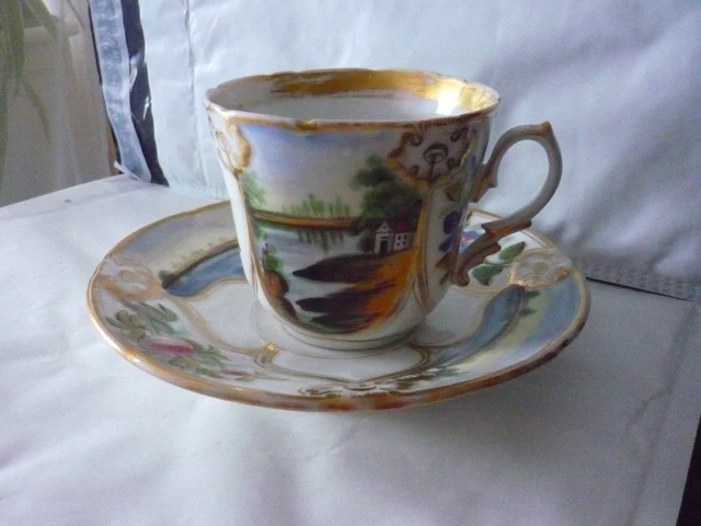 XIX grande Belle TASSE aux Fleurs et paysage  porcelaine de Paris