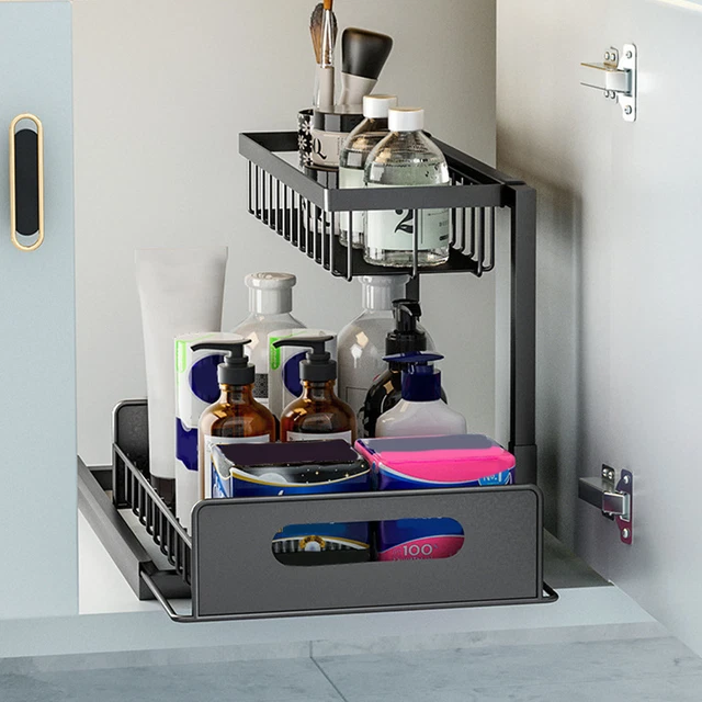 Under Sink Organizer 2 Tier Slide Out Storage Container Multi Purpose Storage