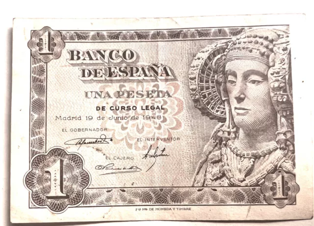 Billete Una 1 Peseta de 1948 Dama Elche Perfecto Estado EBC