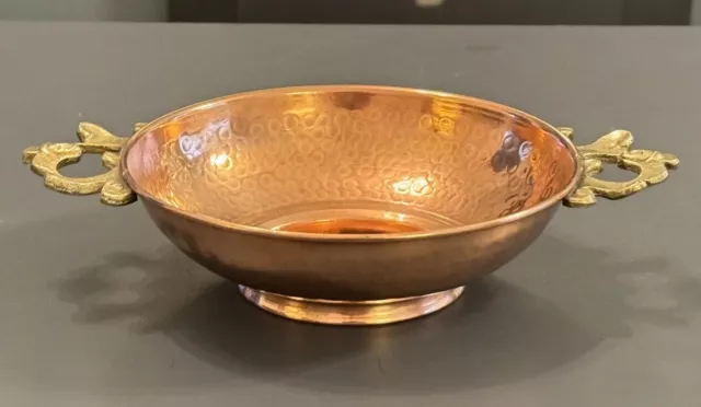 Hammered Copper Bowl  2 Handles Arts & Crafts