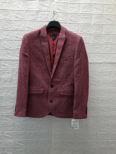 New ASOS DESIGN Wedding Super Skinny Wool Mix Puppytooth Suit Jacket Wine Sz 36