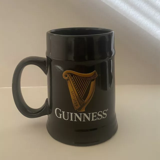Guinness Beer/Coffee Mug 20 oz Black With Gold Logo Double Sided Ceramic Clean