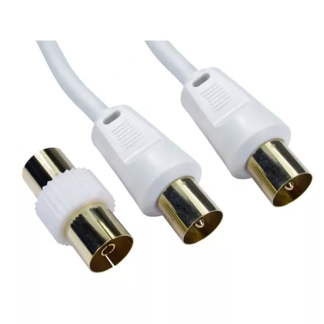 2m RF Fly Lead Coaxial Aerial Cable Digital TV Male to M Extension WHITE Ariel