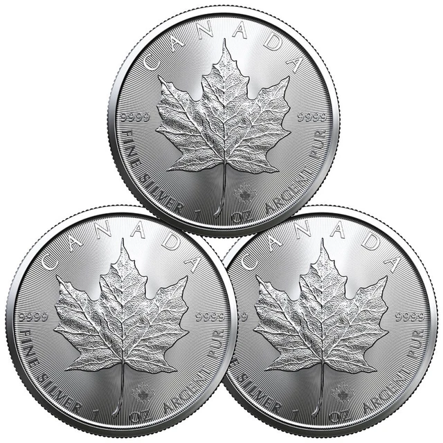 Lot of 3 - 2023 Canada 1 oz Silver Maple Leaf $5 Coins GEM BU