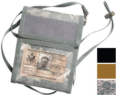 Tactical ID Badge Holder Military Neck Strap Photo Tri Fold Wallet with Lanyard