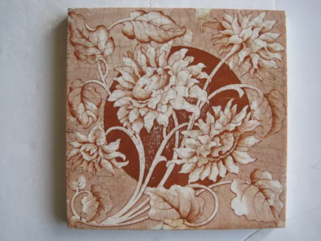 Antique Victorian Sherwin & Cotton Floral Transfer Print Tile C1890 - 1911