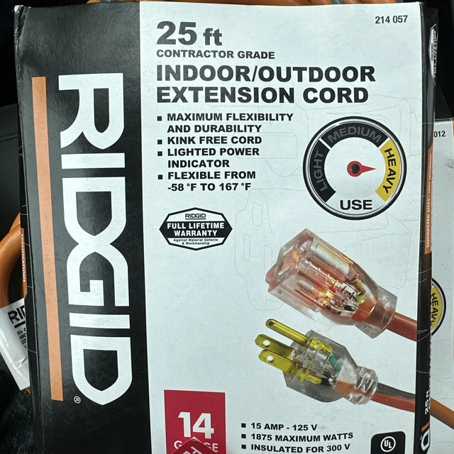RIDGID 25 FT. 14/3 HeavyDuty Indoor/Outdoor Extension
