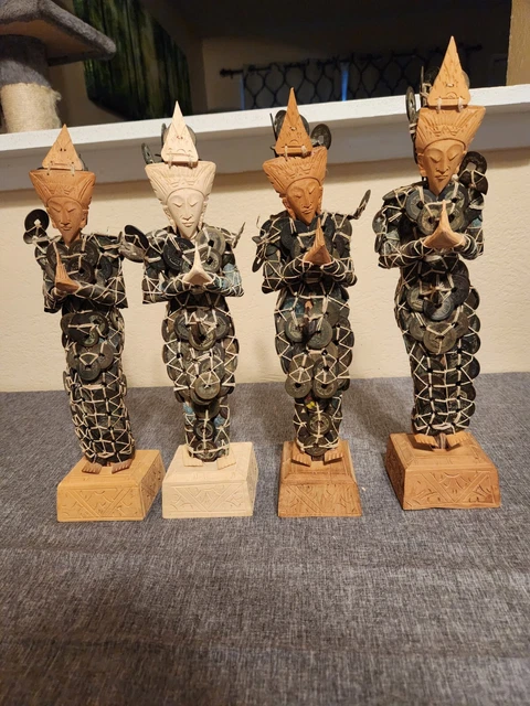 Lot Of 4 Indonesian Balinese Kepong Dewi Rice Goddess Folk Art Coins Statue 15"