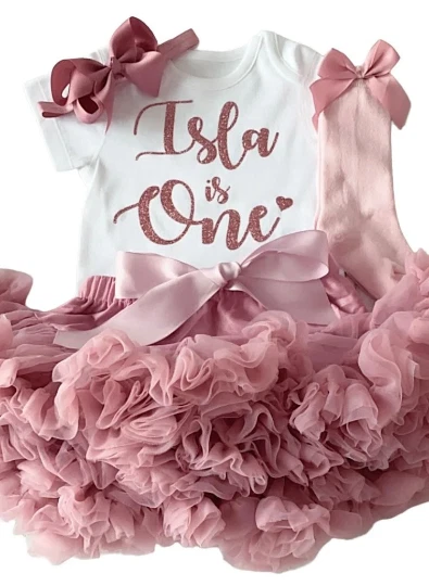 Girls 1st Birthday Tutu Outfit Personalised Rose Gold Dusky Pink Free Delivery
