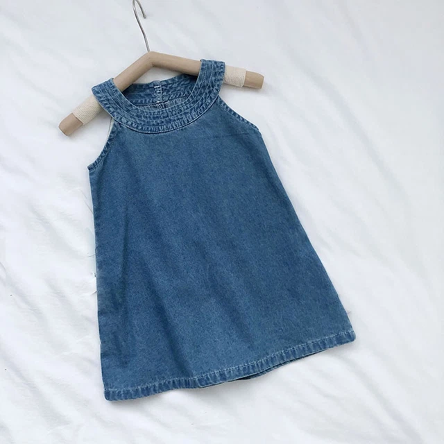 Toddler Kids Baby Girls Summer Casual Cowboy Halter Toddler Cold Shoulder Dress