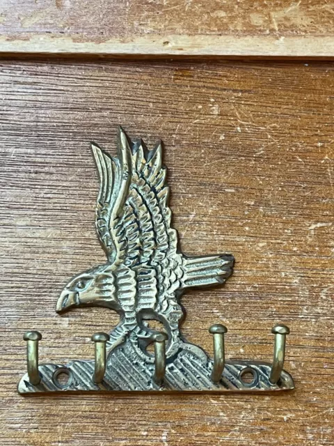 Vintage Small Solid Brass Eagle or Hawk Key Hook Wall Hanging – 3 and 1/8th’s in