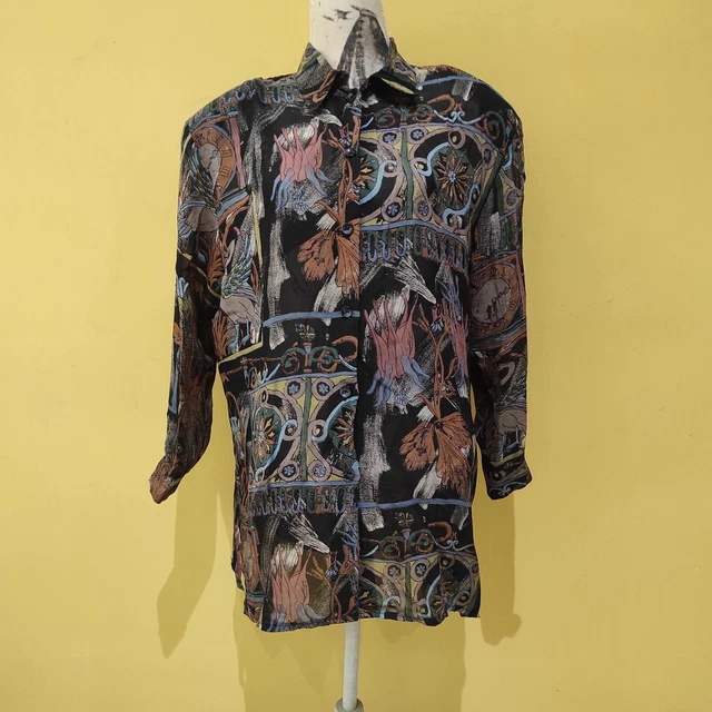 Vintage camicia Anni 90 fantasia astratta abstract pattern per da donna