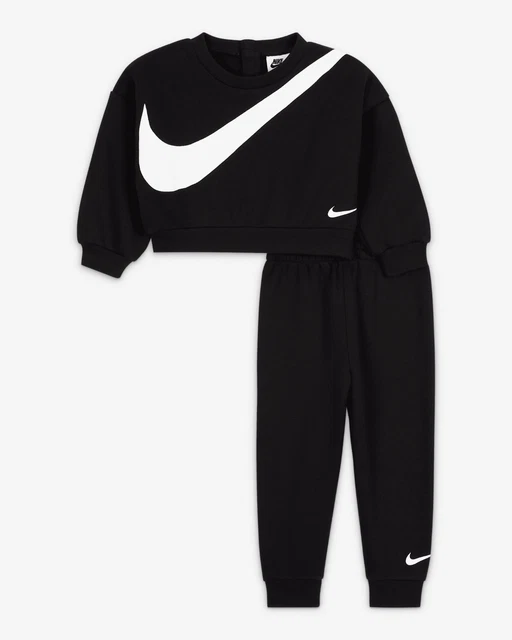 NIKE TUTA BAMBINA Neonata Felpa corta e Pantalone nero 66K238 023 Crew Set Baby