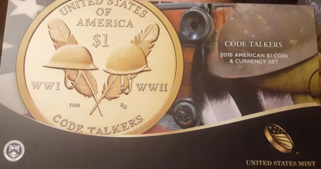 2016 pl Sacagawea $1 Coin & Currency Set Native American Code Talker RADAR NOTE*