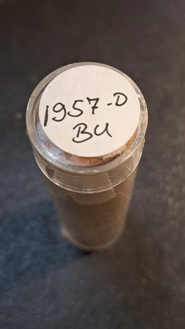 1957D Lincoln Wheat Cent Uncirculated BU Roll in Clear Round Tube