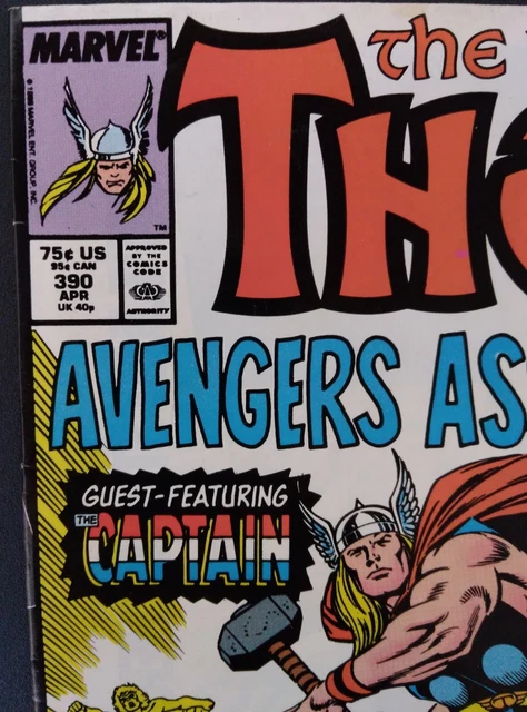 Mighty Thor Vol. 1 #390 1st time Cap lifts Thor's hammer Marvel Comics 1988 4
