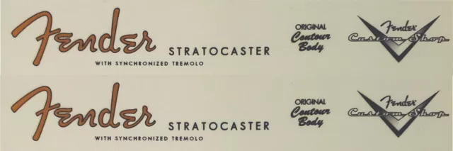 2 - Two Fender Stratocaster Spaghetti w/ custom shop headstock waterslide decals