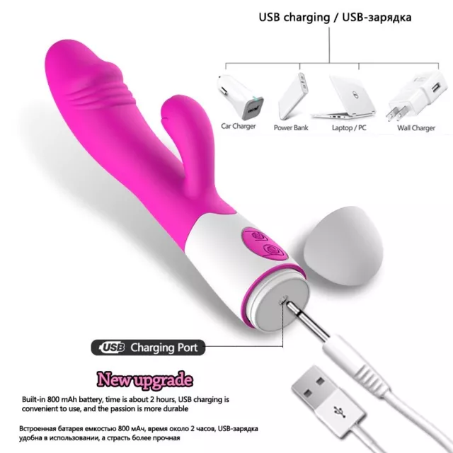 Vibromasseur rabbit rose 30 vibrations USB sexe femme masseur point G clitoris