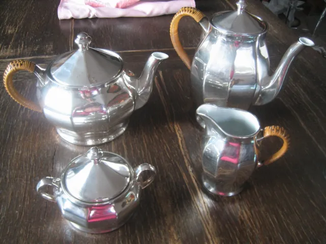 Rarität ! WMF Metall-Porzellan 4teilig Kaffeekanne Teekanne Milch & Zucker Set