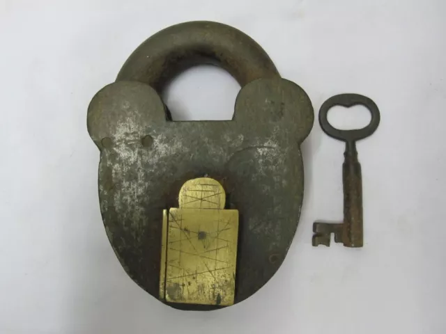 Iron smoke house padlock or lock with original key, old or ANTIQUE