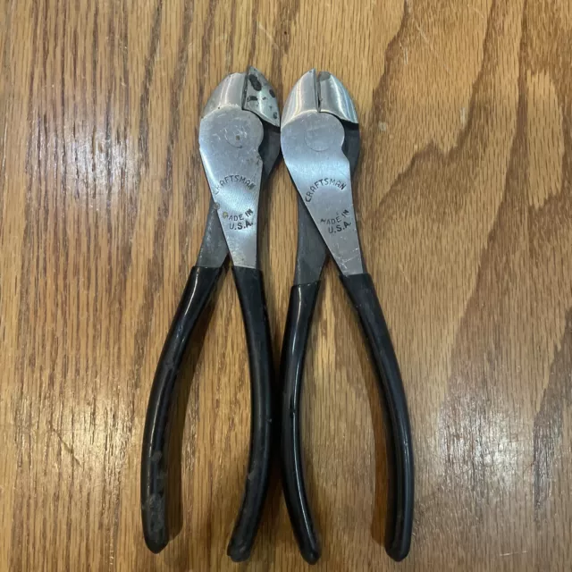 (2) Vintage Craftsman 7" Wide Jaw Diagonal Cutters Pliers Made In Usa