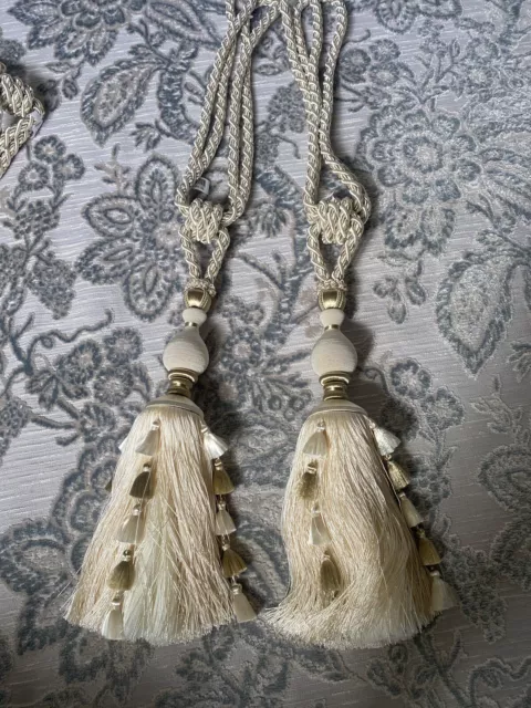 1 Pair Luxury Curtain Holdbacks Tie Backs Tassel Tiebacks Beaded Cream